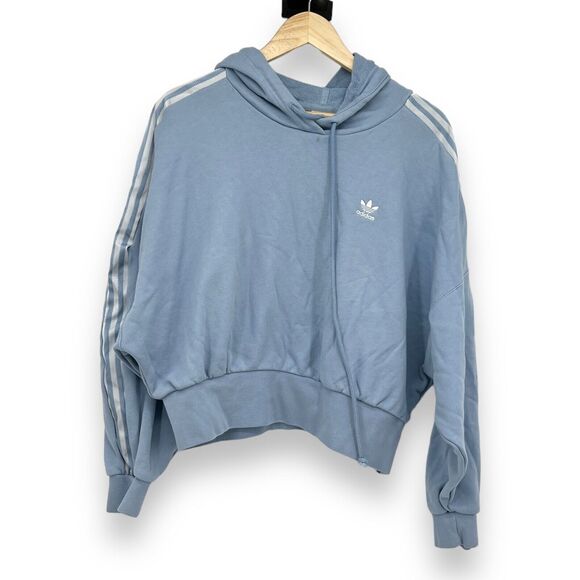 Adidas Originals Women's Blue Adicolor Classics Satin Tape Cropped Hoodie Medium - Picture 1 of 9